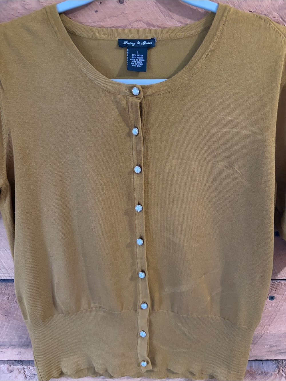 Audrey & Grace Olive-Mustard Pearl Button Cardigan